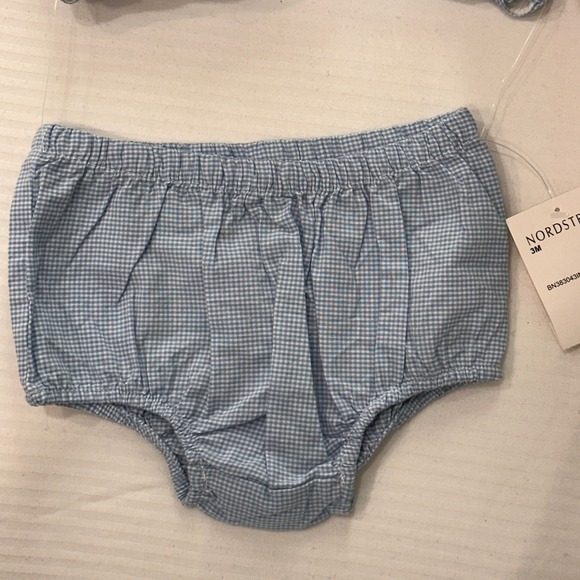 Nordstrom Baby Blue Gingham Eyelet Dress Bloomers 2 Piece Set 3 Months, New - Picture 6 of 8